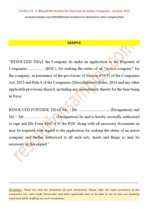 Board Resolution To Activate Dormant Bank Account