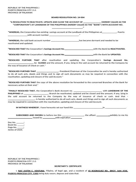 board resolution to reactivate dormant bank account