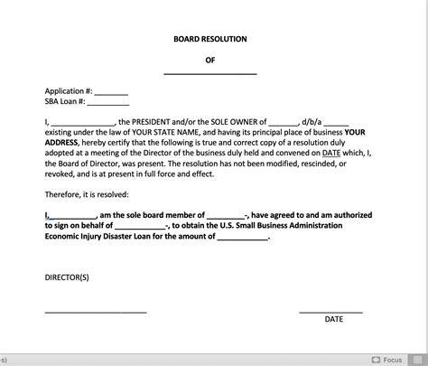 Read Board Resolution For Bank Loan Application 