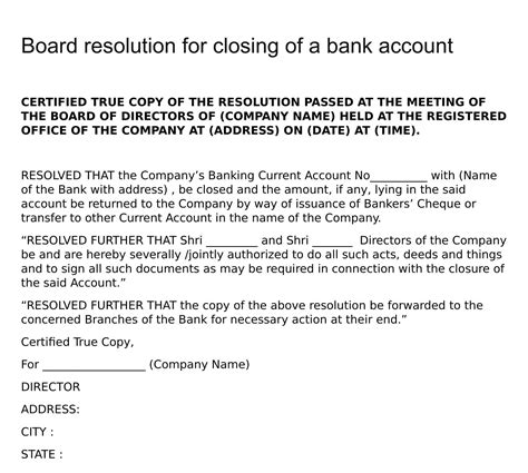 Read Online Board Resolution For Closure Of Bank Account 
