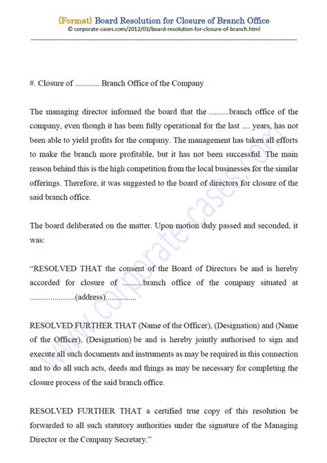 Download Board Resolution For Closure Of Company 