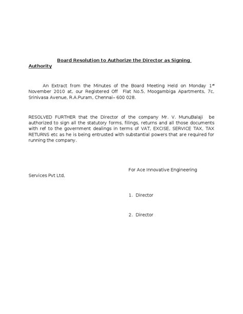 Full Download Board Resolution For Signing Authority 
