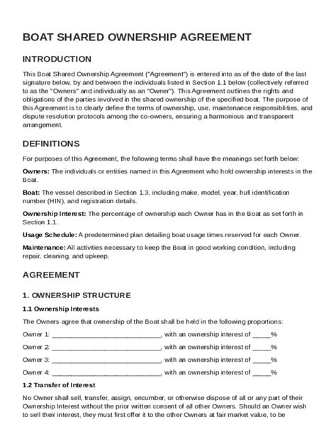 boat ownership contract template