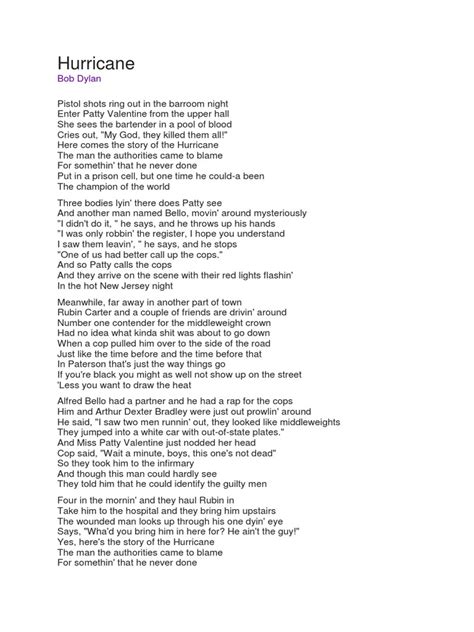 Bob Dylan Hurricane Lyrics