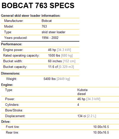 Bobcat 763 Specs