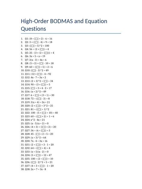 Bodmas Questions Pdf