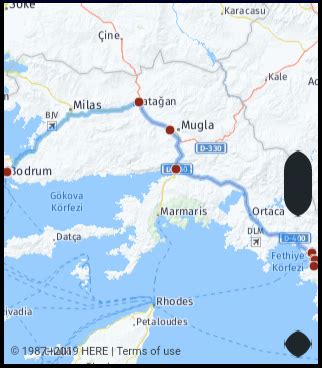 bodrum to fethiye distances