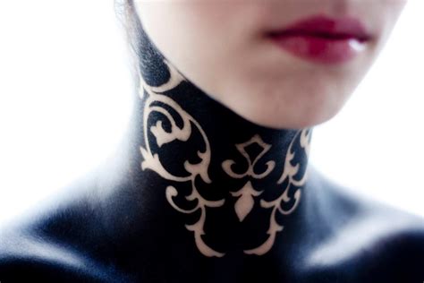 body art/ Verena May Blackout tattoo, Girl neck tattoos, Neck tattoo