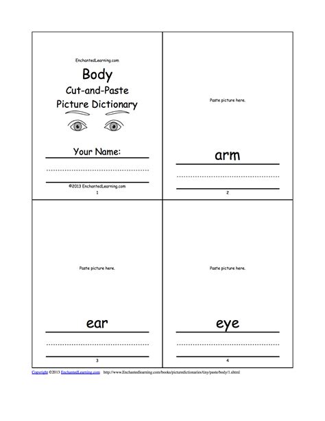 Body Cut And Paste Picture Dictionary A Short Printable Body Parts Cut And Paste - Printable Body Parts Cut And Paste