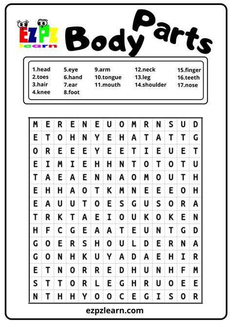 Body Parts Word Search Puzzles To Print Inside The Human Body Word Search - Inside The Human Body Word Search
