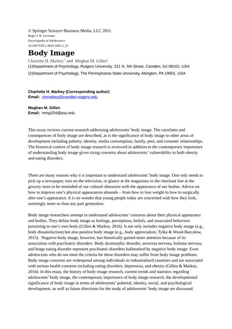 Read Online Body Image Research Paper 