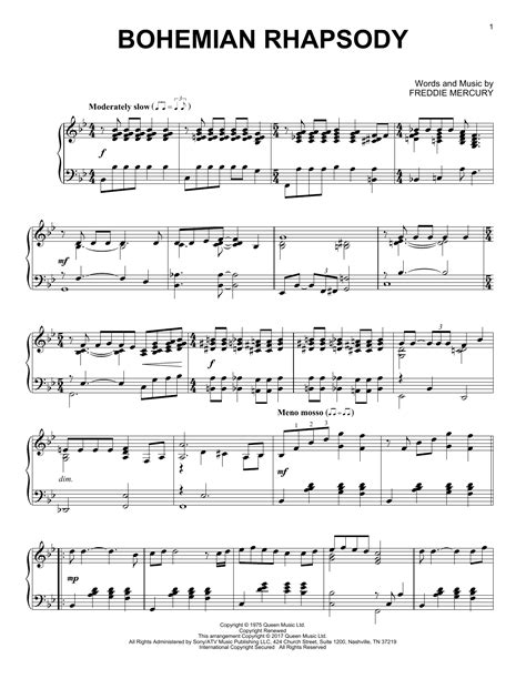 bohemian rhapsody piano sheet music vk