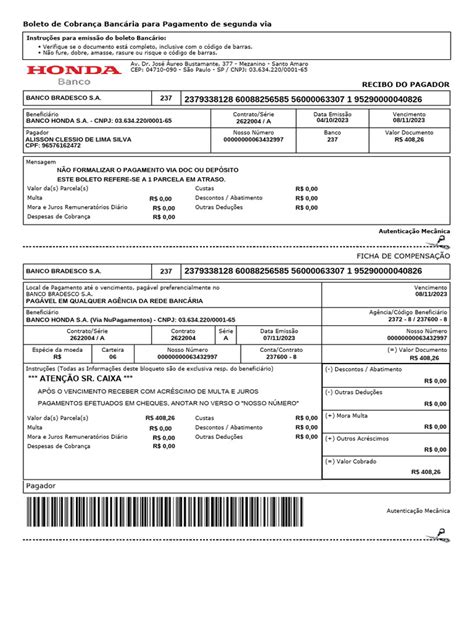 Boleto Da Honda