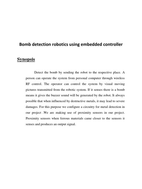 Bomb Detection Robotics Using Embedded Controller Synopsis