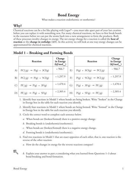 Bond Energy Pogil Answer
