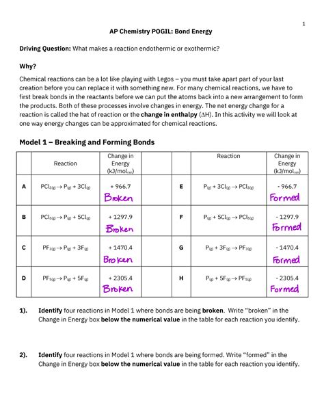 Bond Energy Pogil Ap Chemistry Pogil Bond Energy Chemical Bonding Pogil Worksheet Answers - Chemical Bonding Pogil Worksheet Answers