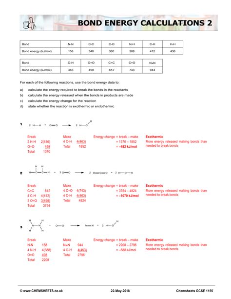Bond Energy Worksheet Bond Energy Calculations Worksheet - Bond Energy Calculations Worksheet