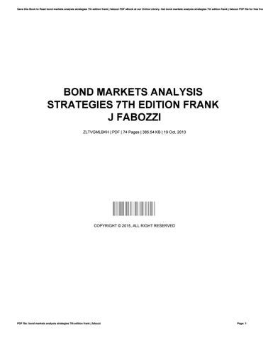 Read Online Bond Markets Analysis And Strategies 7Th Edition Free Download 