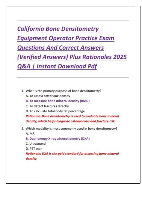 bone densitometry exam practice questions