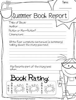 Book Report Template Summer Book Report 4th 6th 4th Grade Book Report Format - 4th Grade Book Report Format