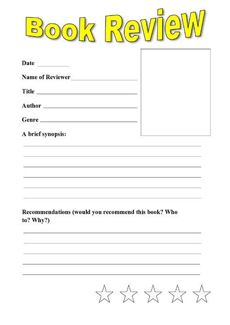 book review template for middle school
