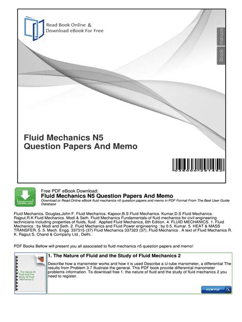 Read Book Fluid Mechanics N5 Question Papers And Memo Pdf 