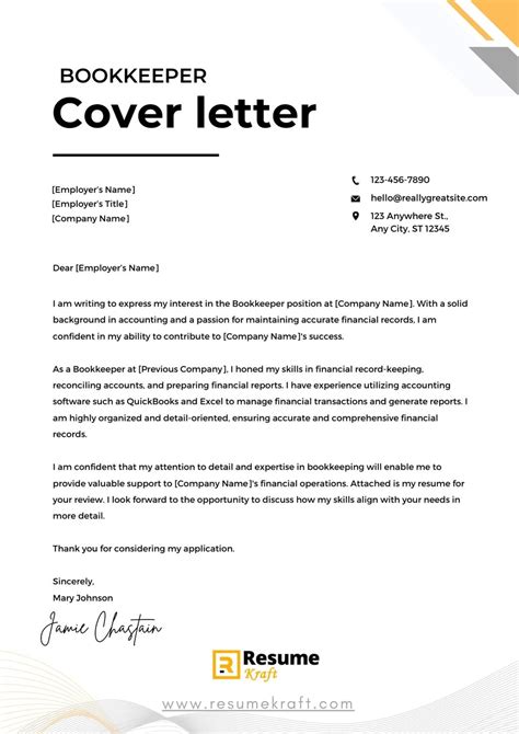 Bookkeeper Cover Letter Examples