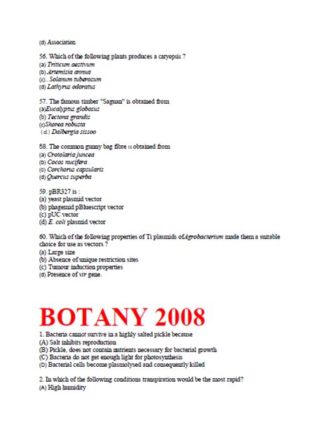 botany multiple question for entrance