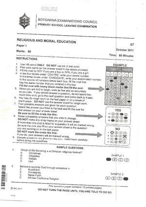 botswana psle past exam papers