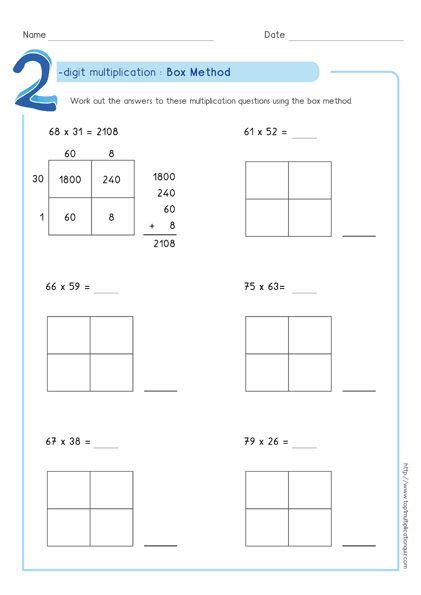 Box Method Multiplication Worksheet Twinkl Ca Twinkl Box Method Worksheet - Box Method Worksheet