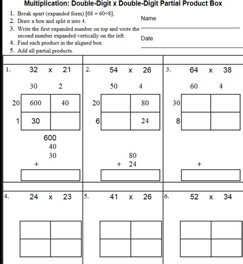 Box Partial Products Method Multiplication Worksheet Generator Box Method Worksheet - Box Method Worksheet
