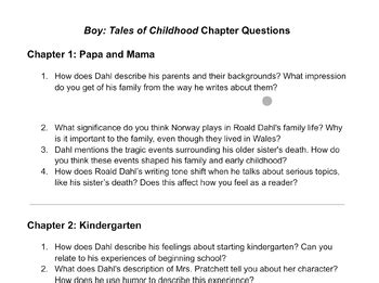 boy chapter summary and questions roald dahl