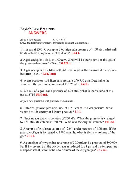 Boyle 039 S Law Worksheet Answer Key Boyles Law Worksheet Answers - Boyles Law Worksheet Answers