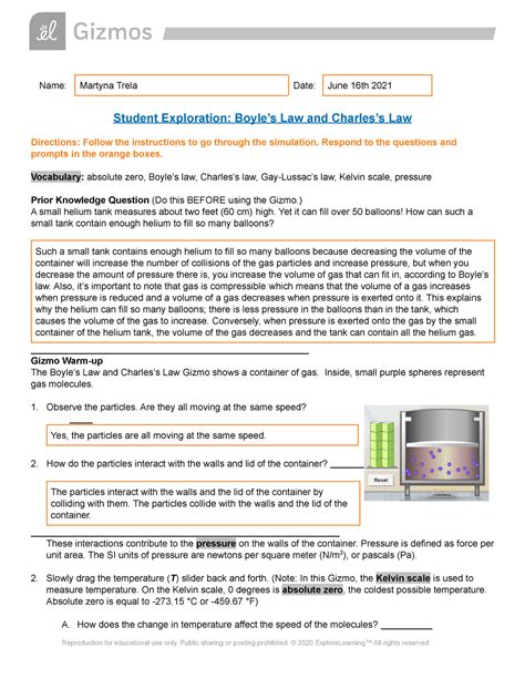 Boyles Law And Charles Law Gizmo Worksheet Answers Boyles Law Worksheet Answers - Boyles Law Worksheet Answers