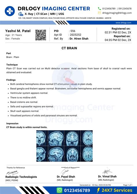 Brain Ct Scan Report Sample