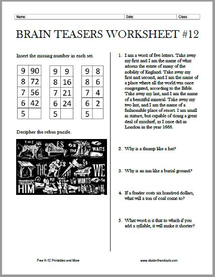 Brain Teaser Super Teacher Worksheets Science Brain Teasers Worksheets - Science Brain Teasers Worksheets