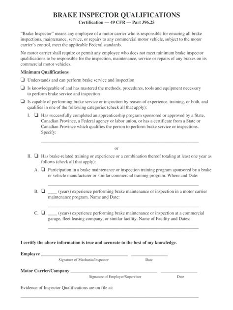 Brake Inspector Qualification Certification