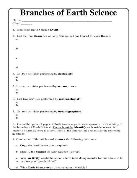 Branches Of Earth Science Worksheet Answer Key Branches Of Earth Science Worksheet - Branches Of Earth Science Worksheet