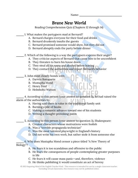 brave new world questions and answers by chapter