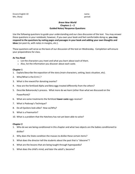 Brave New World Worksheet Answers   Brave New World Science Fiction Questions For Tests - Brave New World Worksheet Answers
