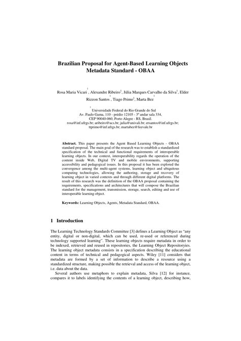 Brazilian Proposal For Agent Based Learning Objects