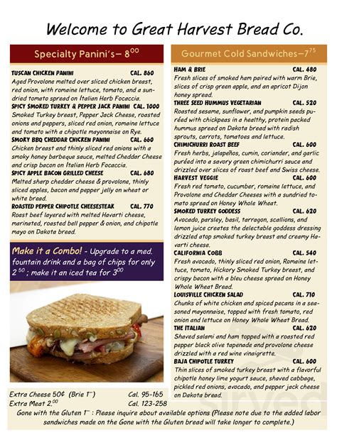Bread Co Menu Pdf