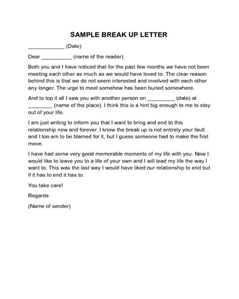 Break Up Letter Template