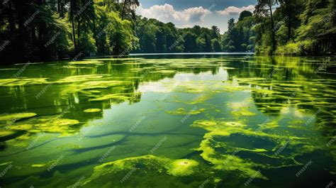 bright green algae in lake