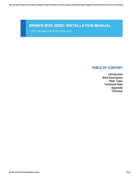 Full Download Brinks Bhs 3000C Installation Manual 