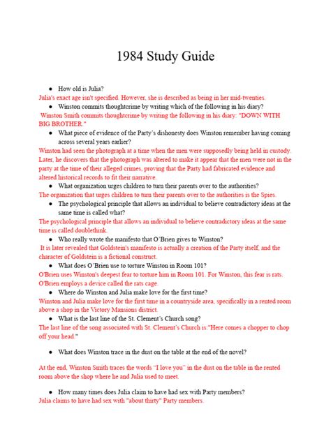 british literature 1984 study guide answer key