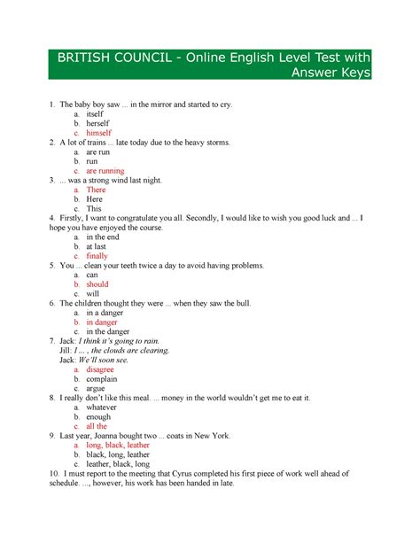 Full Download British Council Placement Test With Answers 