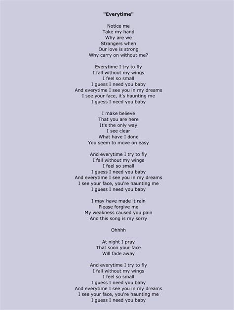 Britney Spears Everytime Lyrics