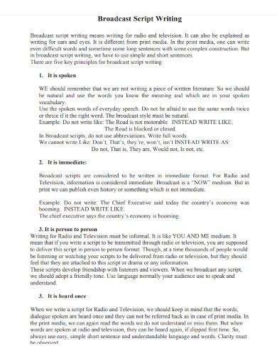 Broadcast Script Writing Jdhr