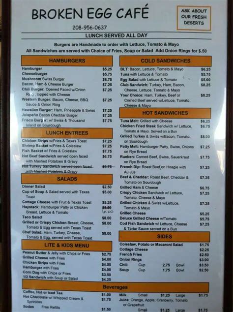 Broken Egg Cafe Menu